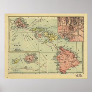 Póster Mapa 1912 de ilhas havaianas de Havaí