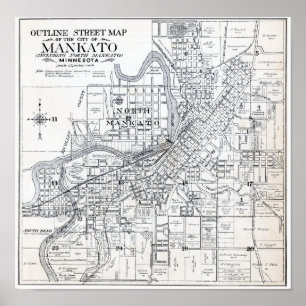Poster Mapa 1914 de Mankato Minnesota