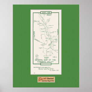 Poster Mapa 1914 do vale de Yosemite