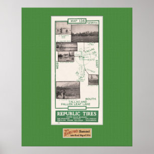 Póster Mapa 1914, lago caído leaf e Tallac