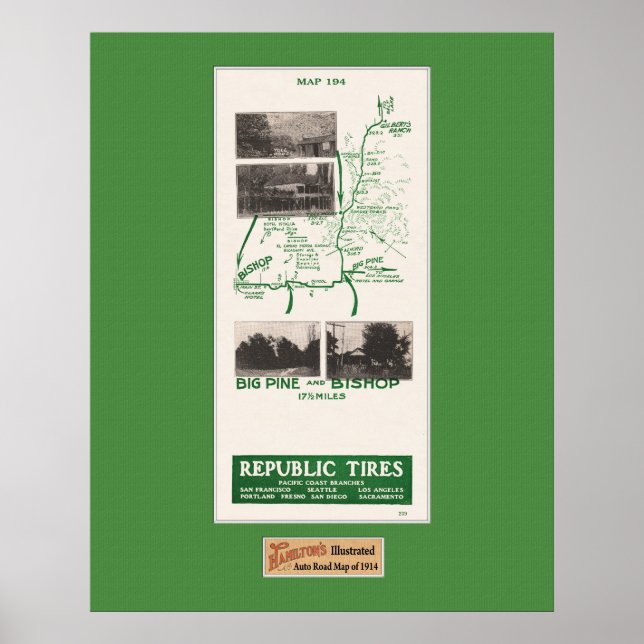 Póster Mapa 1914, Ranch Gilbert para Bishop, Big Pine Cal (Frente)