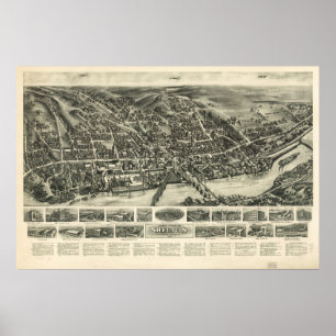 Póster Mapa 1919 panorâmico do olho dos pássaros de
