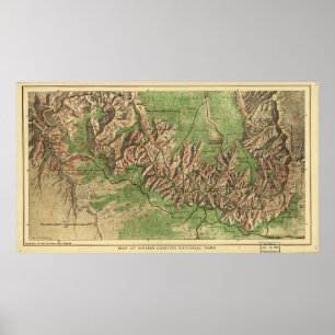 Póster Mapa 1926 da arizona do parque nacional do Grand