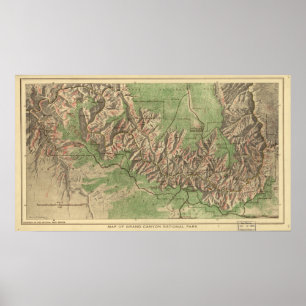 Póster Mapa 1926 do parque nacional do Grand Canyon