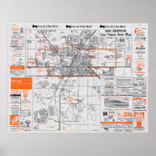 Póster Mapa 1960 da área de Las Vegas