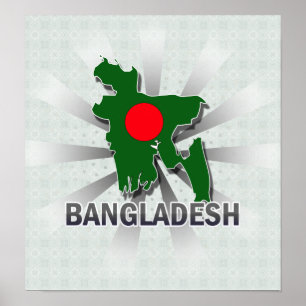 Póster Mapa 2,0 da bandeira de Bangladesh