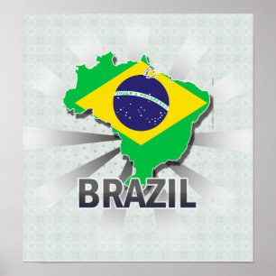 Poster Mapa 2,0 da bandeira de Brasil