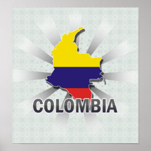 Poster Mapa 2,0 da bandeira de Colômbia