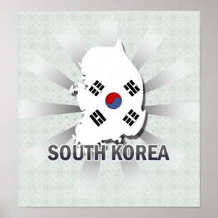 Póster Mapa 2,0 da bandeira de Coreia do Sul