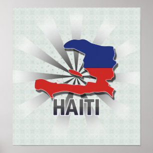 Póster Mapa 2,0 da bandeira de Haiti