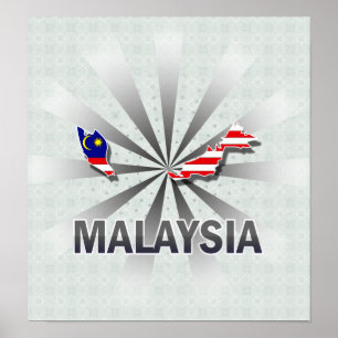 Póster Mapa 2,0 da bandeira de Malaysia