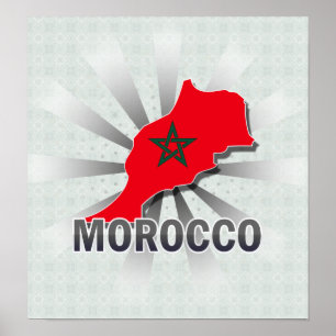 Póster Mapa 2,0 da bandeira de Marrocos