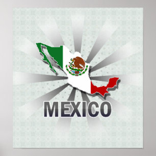 Póster Mapa 2,0 da bandeira de México