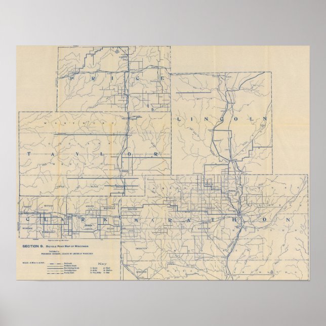 Póster Mapa 6 da Bicicleta de Wisconsin (Frente)