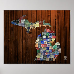 Póster Mapa 8 x 10 da matrícula do vintage dos condados