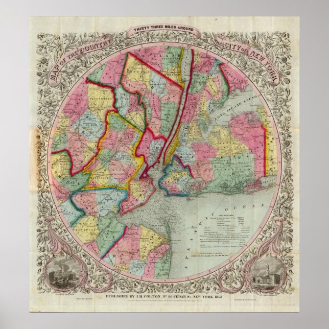 Póster Mapa À Volta Da Cidade De Nova Iorque (Frente)