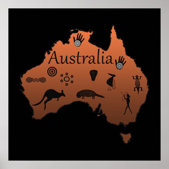 Poster mapa aborígene australiano com símbolos (Frente)