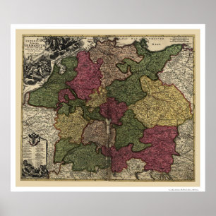 Póster Mapa adiantado 1710 de Alemanha