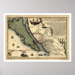Póster Mapa adiantado 1712 de Califórnia & de México
