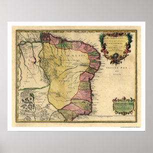 Póster Mapa adiantado 1719 de Brasil