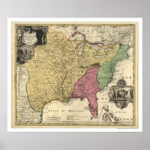 Póster Mapa adiantado 1763 de América