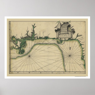 Póster Mapa adiantado 1784 da costa do golfo