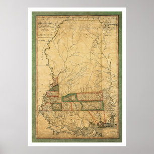 Póster Mapa adiantado de Mississippi por Melish 1820