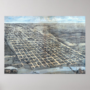 Póster Mapa Aéreo Antigo da Cidade de Austin, Texas, 1873