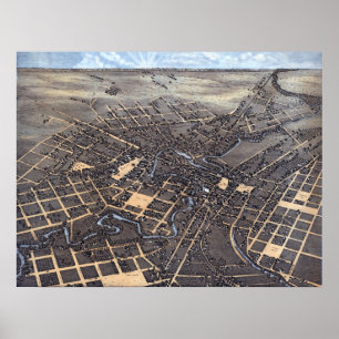 Póster Mapa Aéreo Antigo da Cidade de San Antonio, Texas,