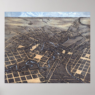 Póster Mapa Aéreo Antigo da Cidade de San Antonio, Texas,