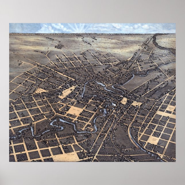 Póster Mapa Aéreo Antigo da Cidade de San Antonio, Texas, (Frente)
