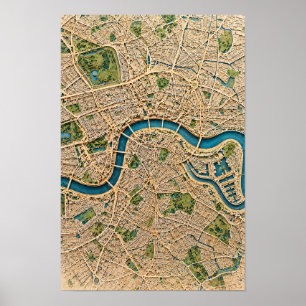 Poster Mapa Aéreo da Cidade de Londres e Arte de Parede d