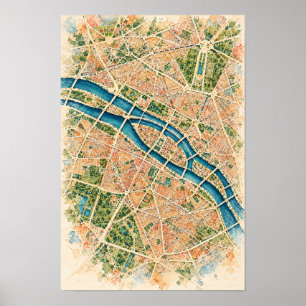 Poster Mapa Aéreo da Cidade de Paris e Arte de Parede do