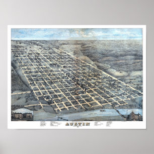 Póster Mapa aério antigo da cidade de Austin, Texas de 18