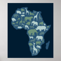 Mapa africano com silhueta de animais