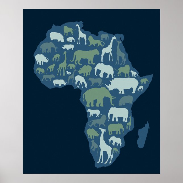 Póster Mapa africano com silhueta de animais (Frente)