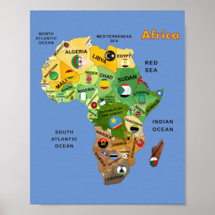 Poster Mapa africano com sinalizadores Trabalho de arte