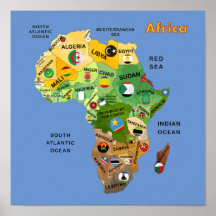 Poster Mapa africano com sinalizadores Trabalho de arte P