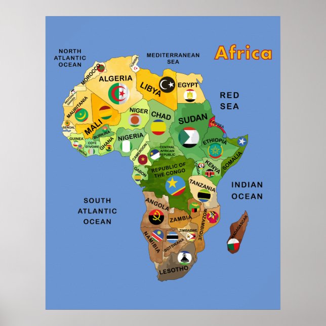 Poster Mapa africano com sinalizadores Trabalho de arte P (Frente)
