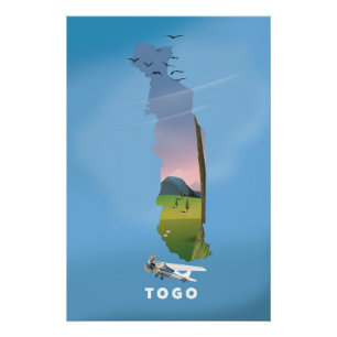 Póster Mapa africano de viagem do Togo impresso