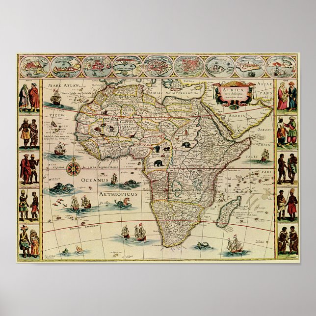 Póster Mapa africano do Vintage 1660 (Frente)