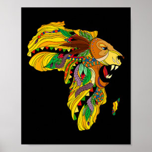 Poster Mapa Africano Legal Leão Tril Rei Africano Históri