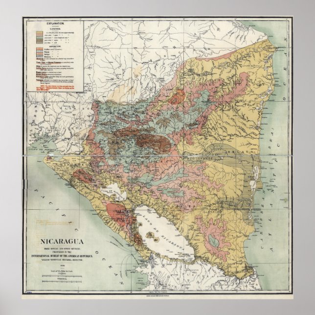 POSTER MAPA AGRÍCOLA DA NICARÁGUA 1903 (Frente)