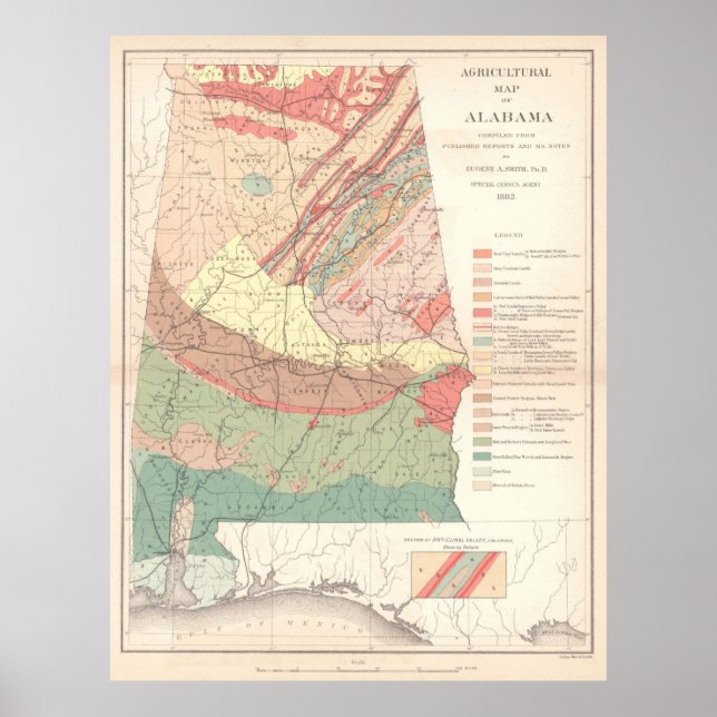 Póster Mapa agrícola do Alabama (1882) (Frente)