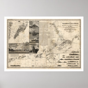 Póster Mapa alemão de China com Guangdong e Macao 1834