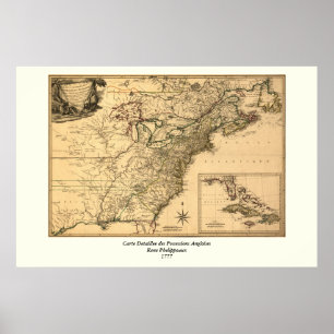 Póster Mapa americano das colônias do vintage 1777 por
