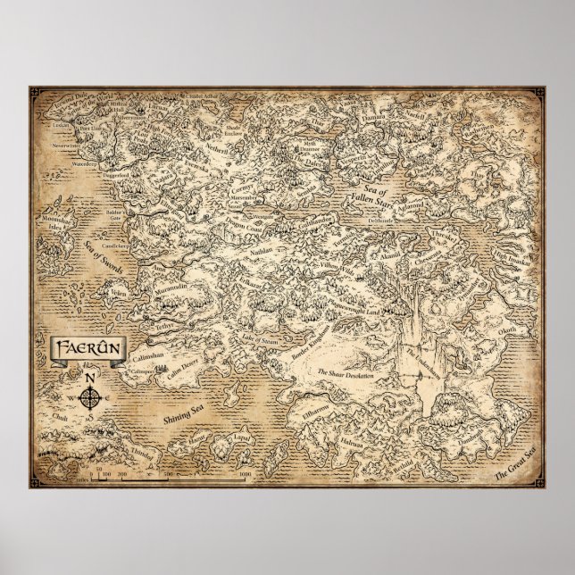 Poster Mapa anotado de Realms Faerun // Esquecidos (Frente)