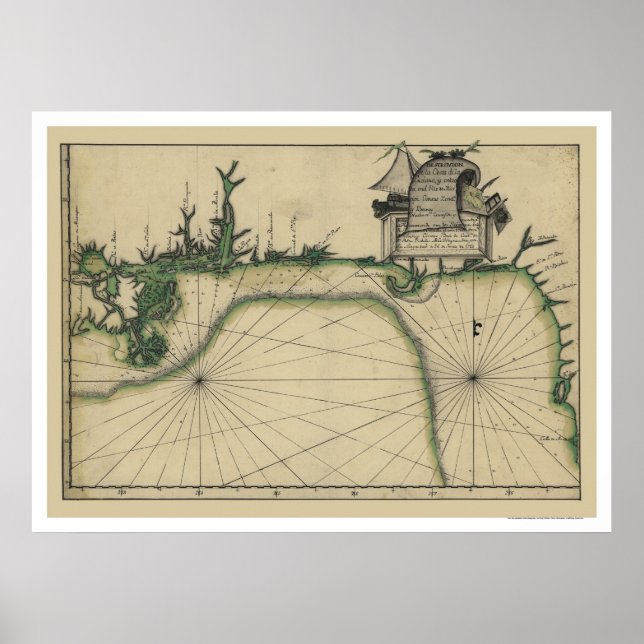 Póster Mapa antecipado da costa do Golfo 1784 (Frente)