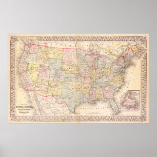 Poster Mapa antecipado dos Estados Unidos da América, Mi