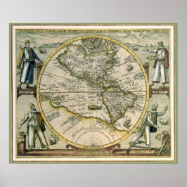 Poster Mapa Antigo, America Sive Novus Orbis, 1596
